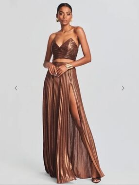 Retrofete Strapless Metallic Brown Dress